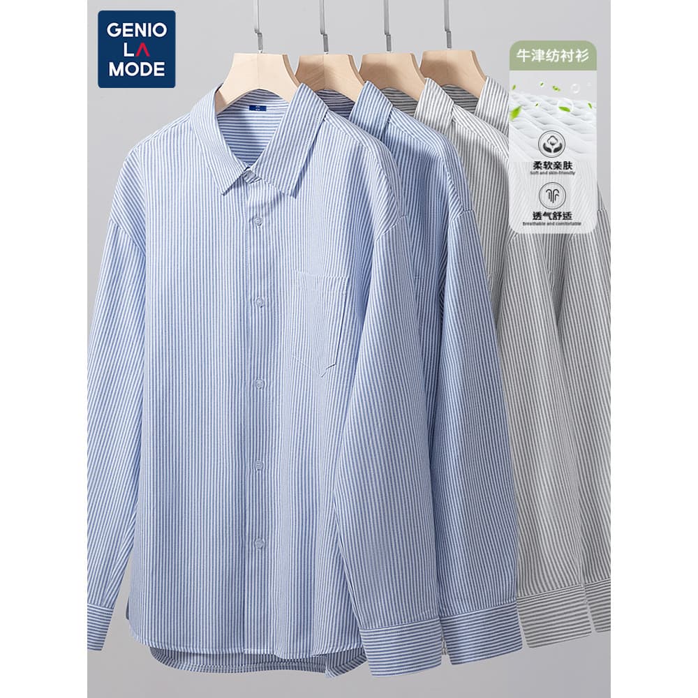 Camisa GENIOLAMODE masculina de alta qualidade, profissional, resistente ao desgaste, durável, fácil de cuidar, lapela,