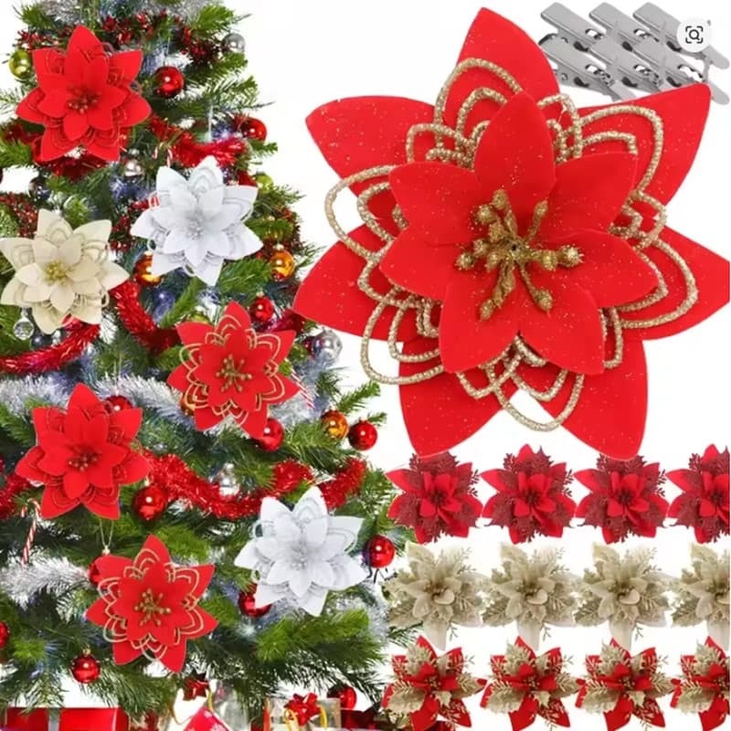 Flores Artificiais Do Brilho Da Árvore De Natal , Ornamento Guirlanda Douradas Adornam , Decorações Festa Ano Novo
