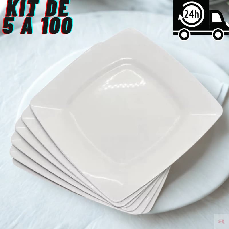 Kit 5 à 50 Pratos Quadrados Plástico branco resistentes churrascos refeições festas aniversários
