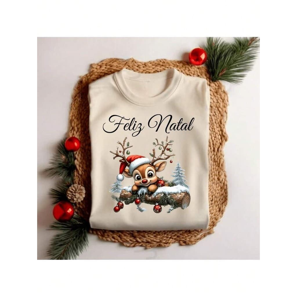 Camiseta Unissex Natal Feliz Natal Hena Personalizada Elegante Tecido Premium