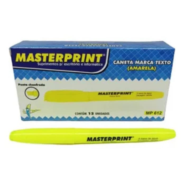Caneta Marca Texto Amarela Masterprint MP612 Cx 12 Unidades