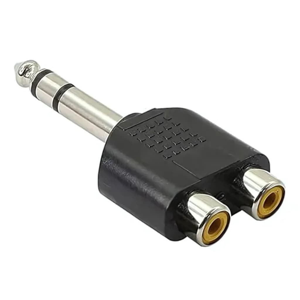 Adaptador P10  Estéreo Macho  para 2 RCA Fêmea  Conexão  Áudio Profissional Mesa de Som Amplificador