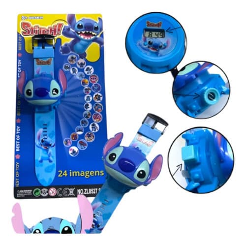 Relógio Infantil Digital Projetor Stitch Carros 24 Imagens