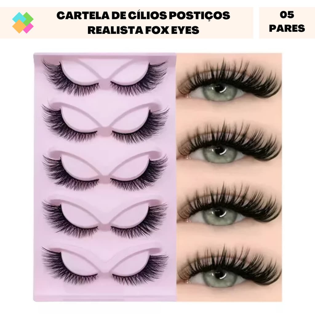 Cartela De Cílios Postiços Realista Fox Eyes 8D (5 Pares)