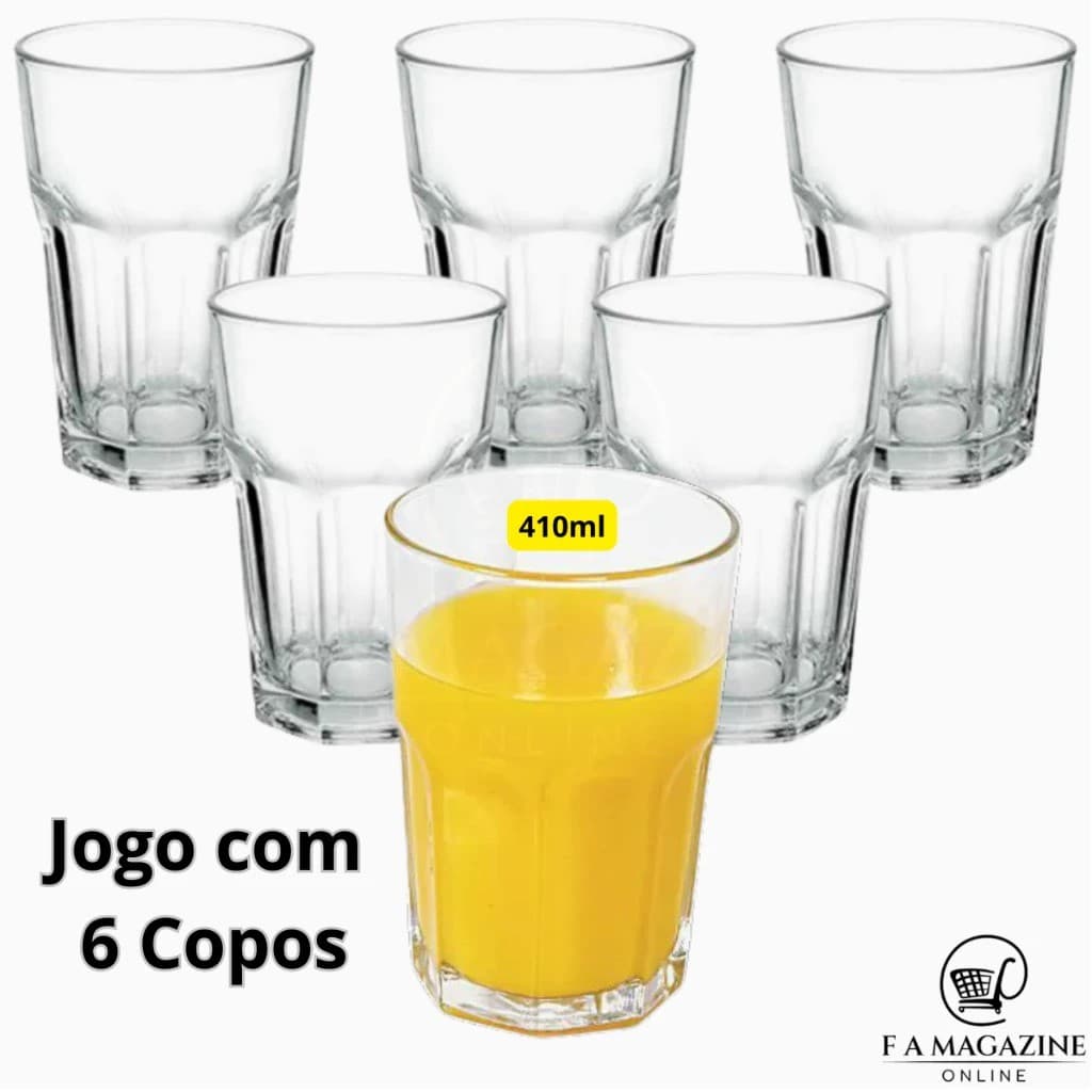 Jogo Copo Nadir Bristol 410ml para Agua Refrigerante Cerveja Opções com 6 ou 12 copos