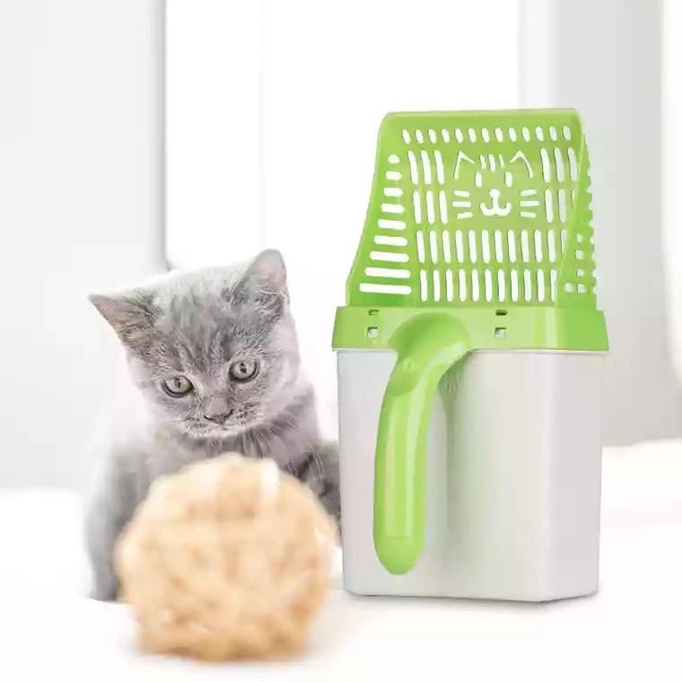 Conjunto de pá para areia de gato, pá para areia de gato, portátil integrada, processador de cocô limpo com balde, pá pa