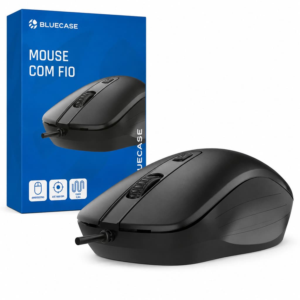 Mouse USB Bluecase BM111B 1600 DPI Ergonômico Preto