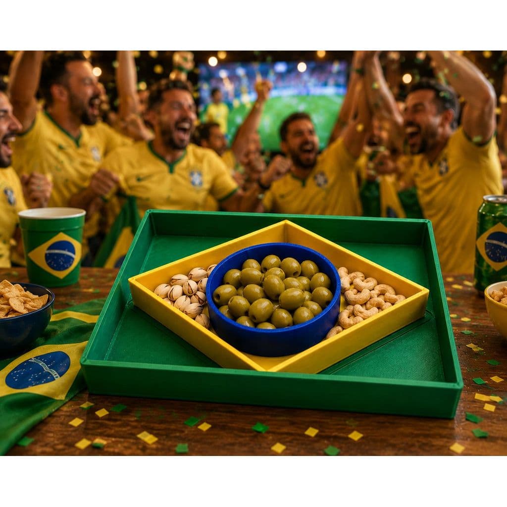 Petisqueira Copa Bandeira Brasil 3 Bandejas Encaixáveis 17cm