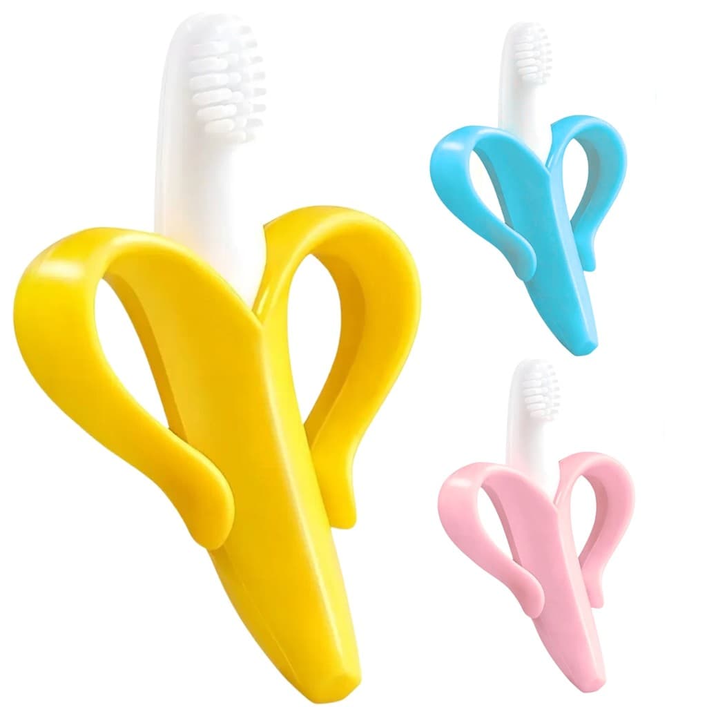 Mordedor e Massageador Escovinha Banana De Gengiva Silicone Dentinho Bebe - Castela