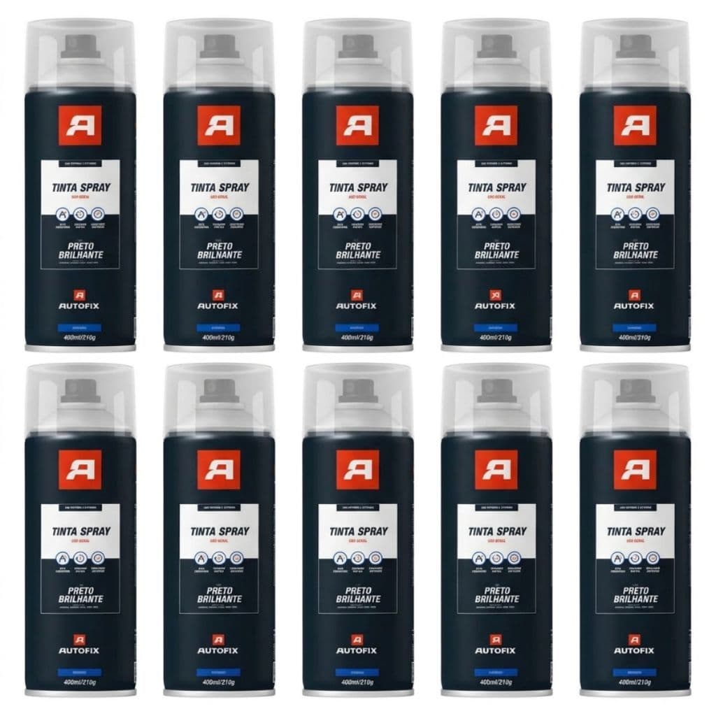 Kit 10 Tinta Spray Uso Geral 400ml Preto Brilhante Metal Madeira Autofix Aerossol Ok