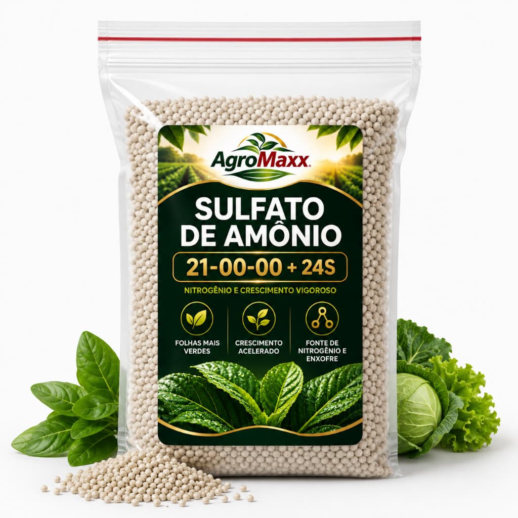 Sulfato de Amônio AgroMaxx 21-00-00 +24S Adubo Nitrogenado Fertilizante Plantas Hortaliças Jardim Folhas Verdes 10 KG