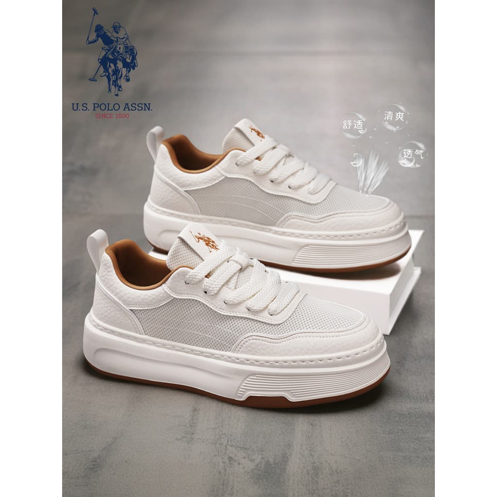 USPOLO.ASSN.Sneakers Sapatos Masculinos Novo Estilo Malha de Verão Respirável Estilo Super Quente Sapatos Brancos Casuai