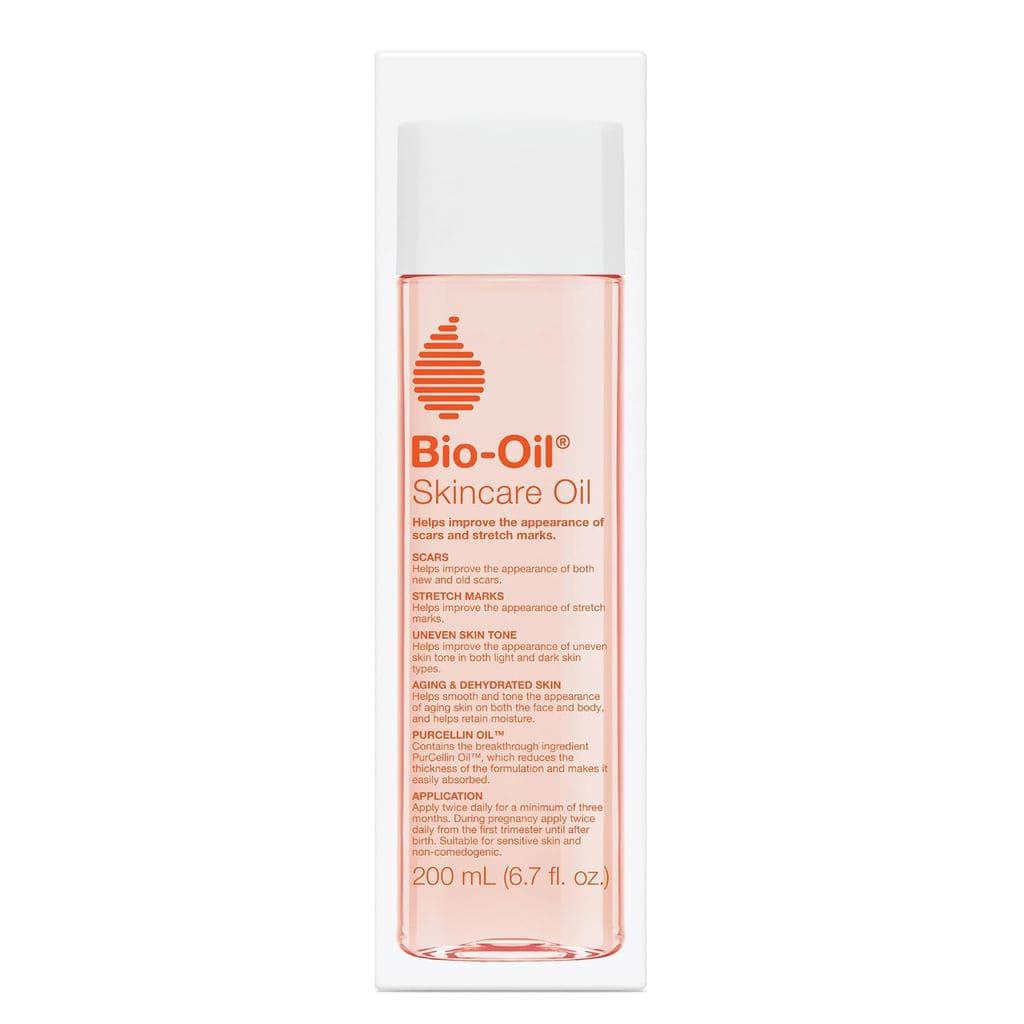 Bio-Oil Care Essence Body Oil, um hidratante facial e corporal que contém vitaminas E e A, adequado para cicatrizes, est