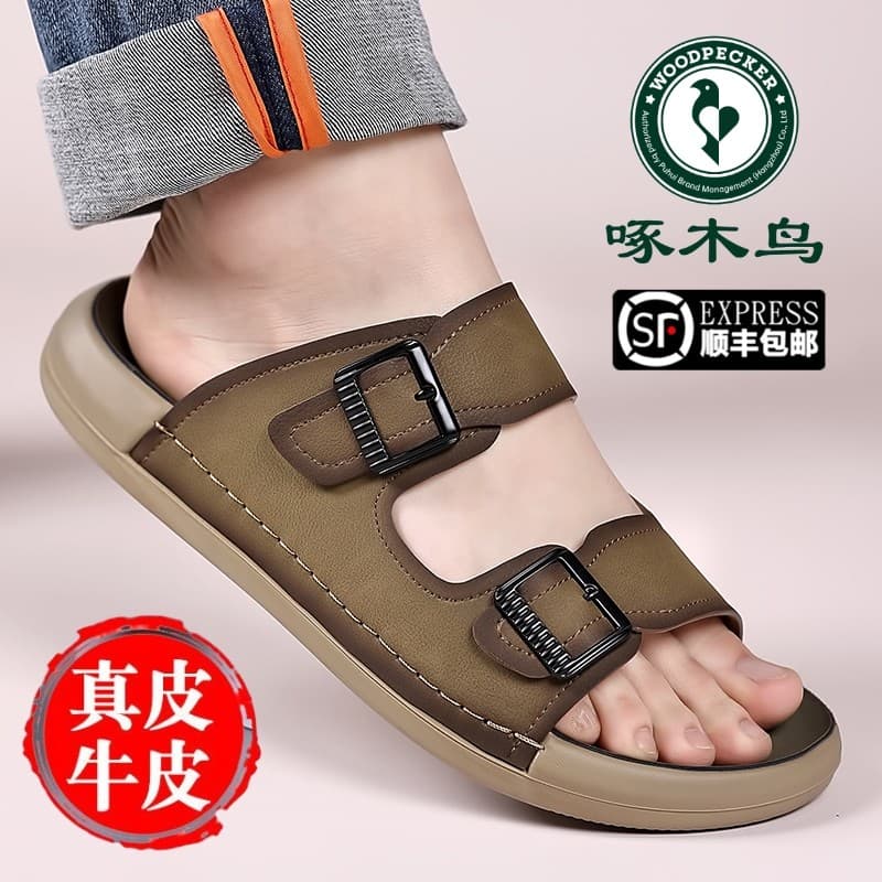 Woodpecker sandálias masculinas de couro genuíno esportes casuais sapatos de praia verão novo estilo respirável sola mac