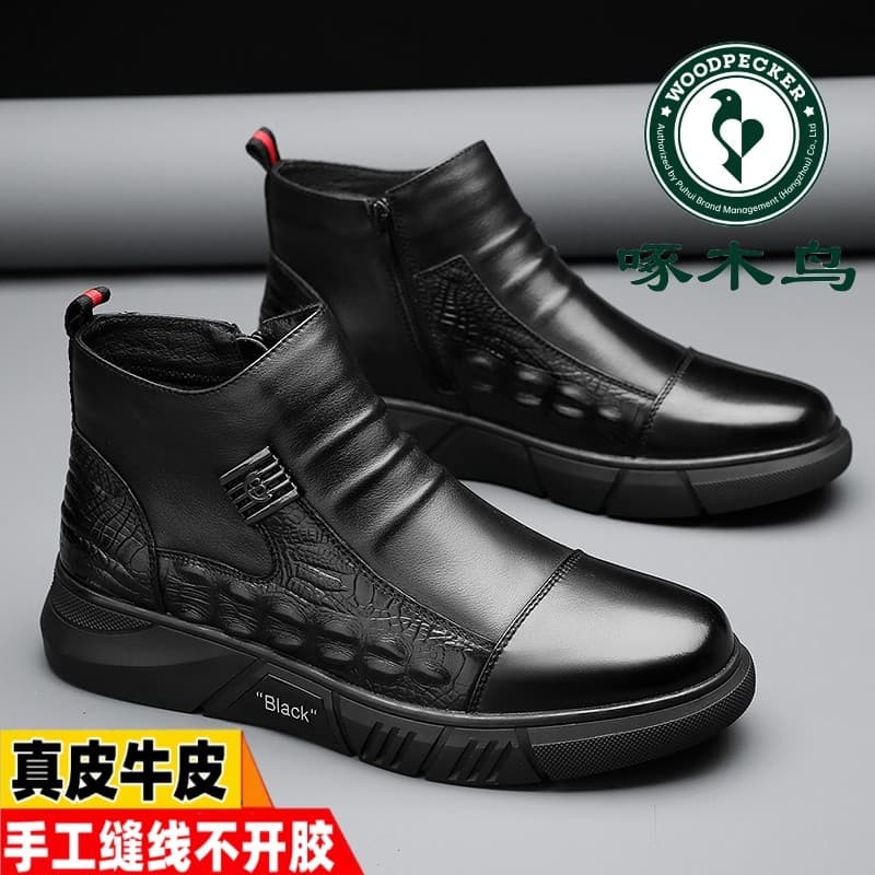 Woodpecker sapatos masculinos outono inverno couro genuíno mais sapatos de couro de veludo masculino versão coreana na m