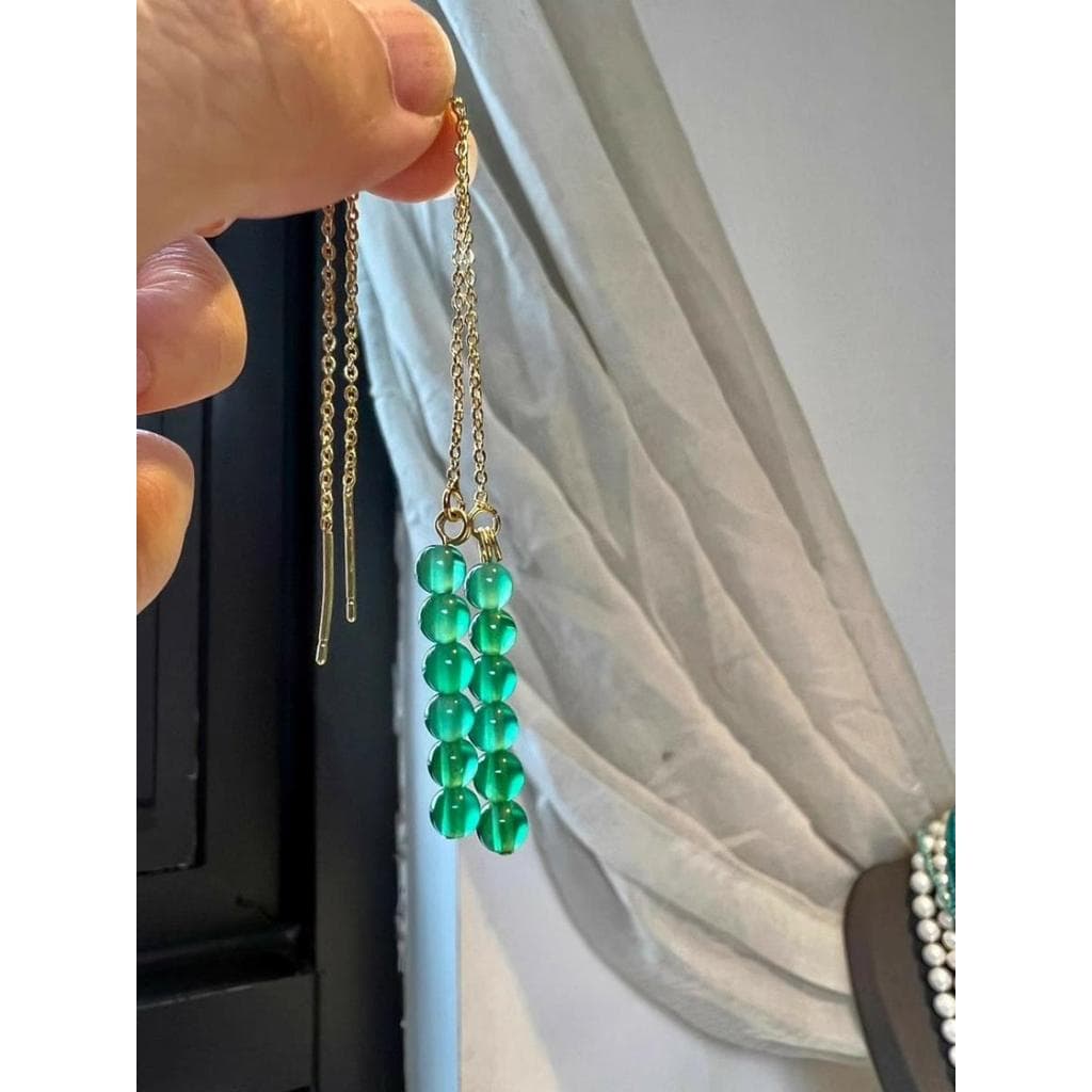 Iluminação Natural imperador clorofila brincos longos simples contas redondas borla brincos verão novo Design Original