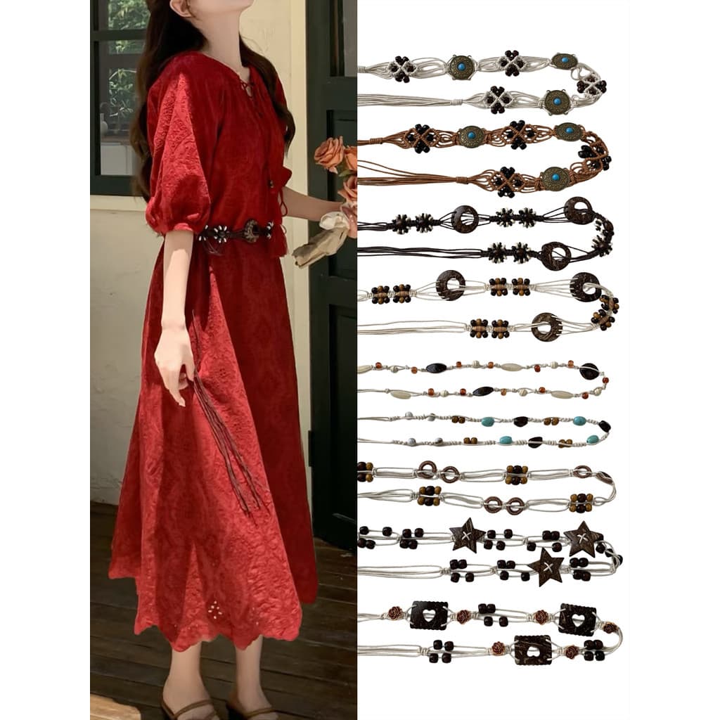 Boêmio Retro tecido estilo étnico cintura corda acessórios cinto acessórios femininos saia High-End cintura estreita cor