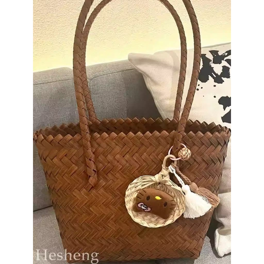 UR praia férias tecido saco 2026 novo estilo Rattan-como bolsa Retro Casual palha bolsa de ombro balde saco