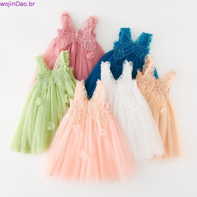Vestido de Princesa para Crianças Vestido de Princesa Vestido de Malha Suspender Vestido Pequeno Saia de Fada de Asas T
