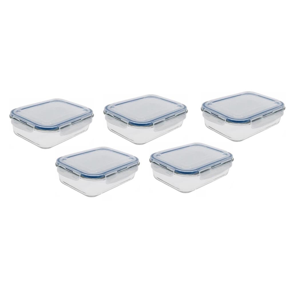 Jogo 5 Potes P/ Marmita Da Semana Fitness Refeição Hermético 4 Travas Vidro Freezer Micro-ondas Quentinha Refratário