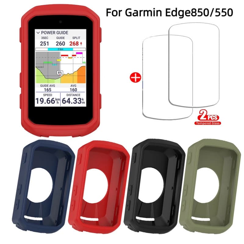 Capa de Silicone TPU para Garmin Edge 850 + 2 Películas de Vidro Temperado para Garmin Edge 550 850 GPS Cronômetro Prote