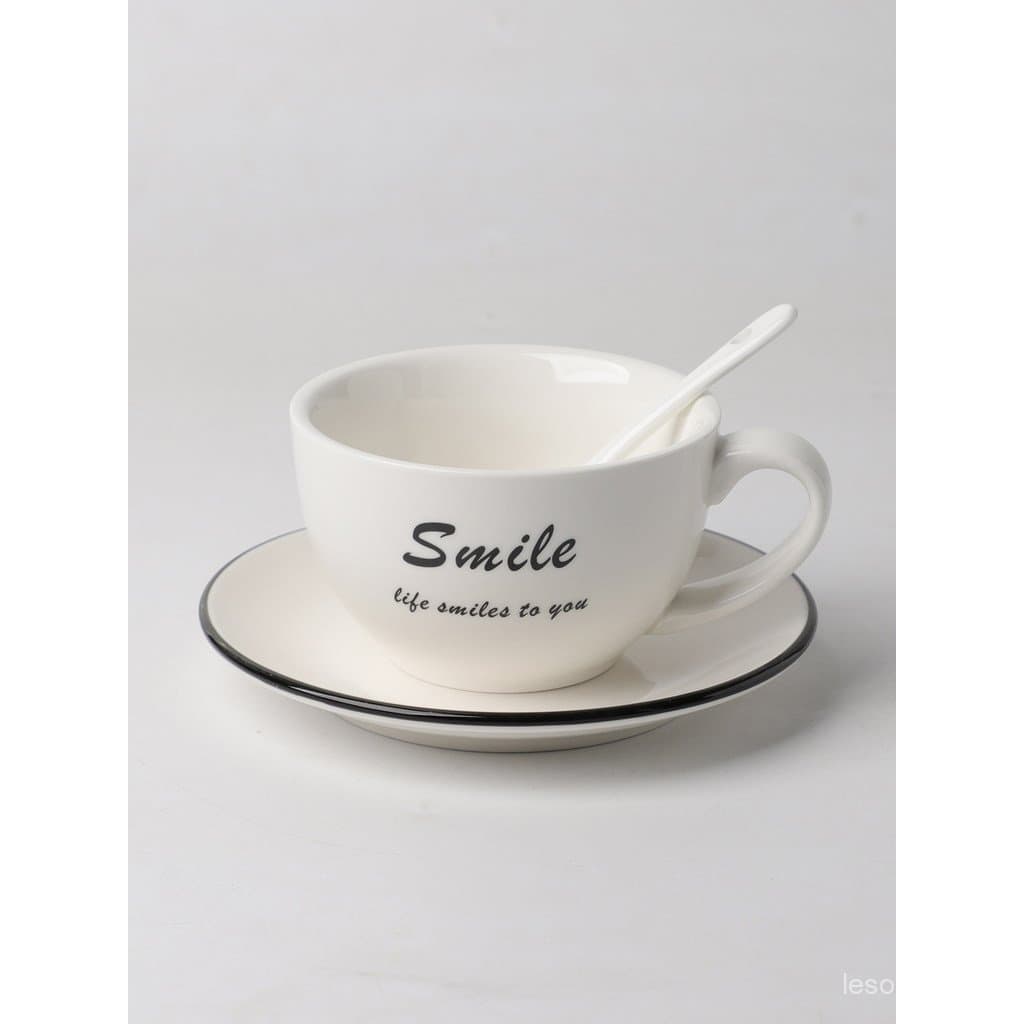 Conjunto de Xícara e Pires de Cerâmica para Café, Xícara Vintage Francesa de Grande Capacidade para Latte Art, Xícara de