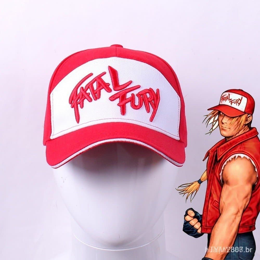 Boné de beisebol de algodão bordado com tema Deadly Anger Terry Bogard, design elegante.