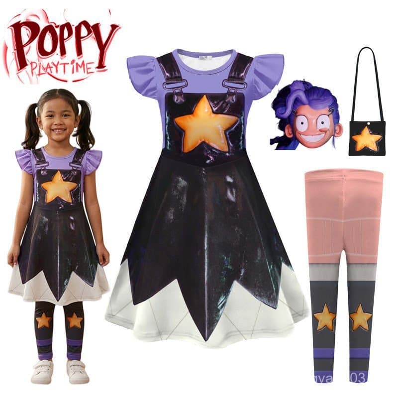 Vestido Roxo Lily Lovebraids Impresso em 3D, Fantasia de Cosplay do Capítulo 5 de Poppy Playtime para Meninas, Festa de