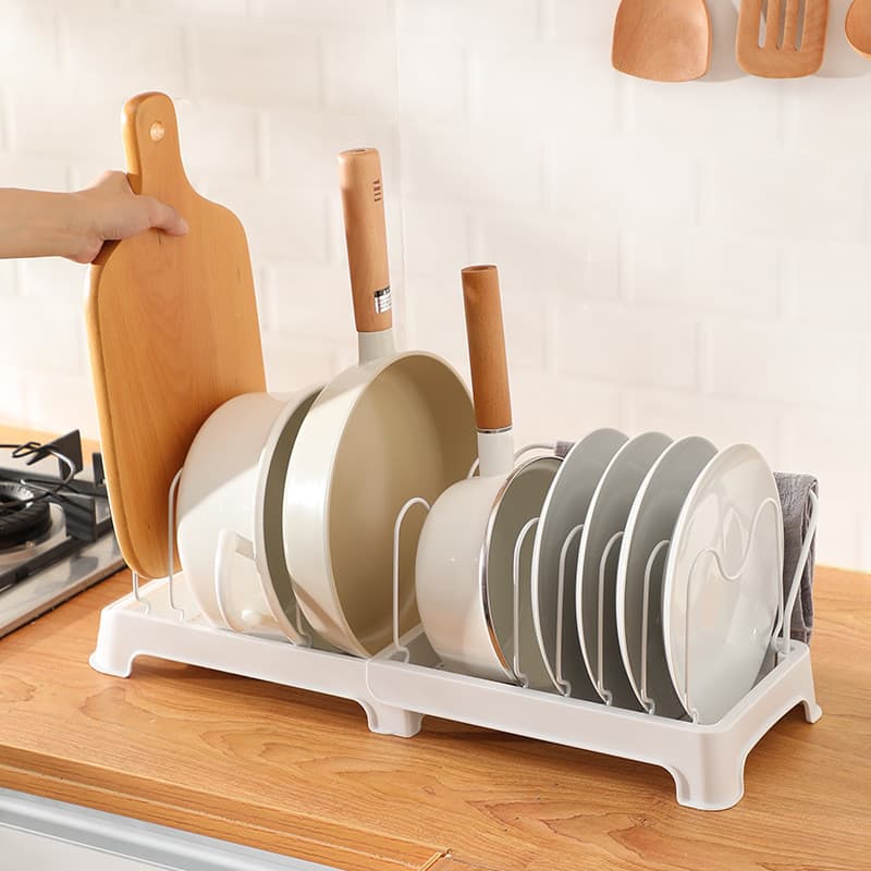 Rack de cozinha armário retrátil pratos pote rack de armazenamento bancada prato rack pote tampa JCGP