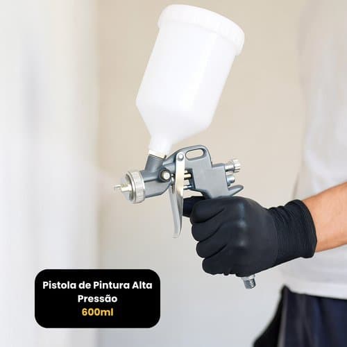 Pistola Pintura Alta Pressao Reservatorio 600ml Pintura Rapida Uniforme