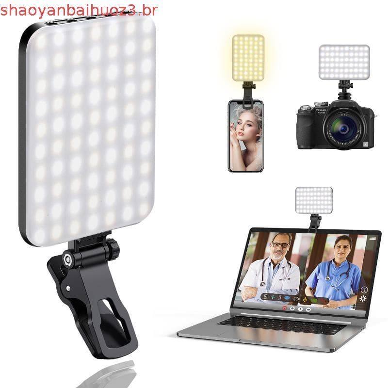 ALTSON 60 LED Luz portátil para Selfie Iluminação de videoconferência com clipe e adaptador de tripé de câmera recarregá