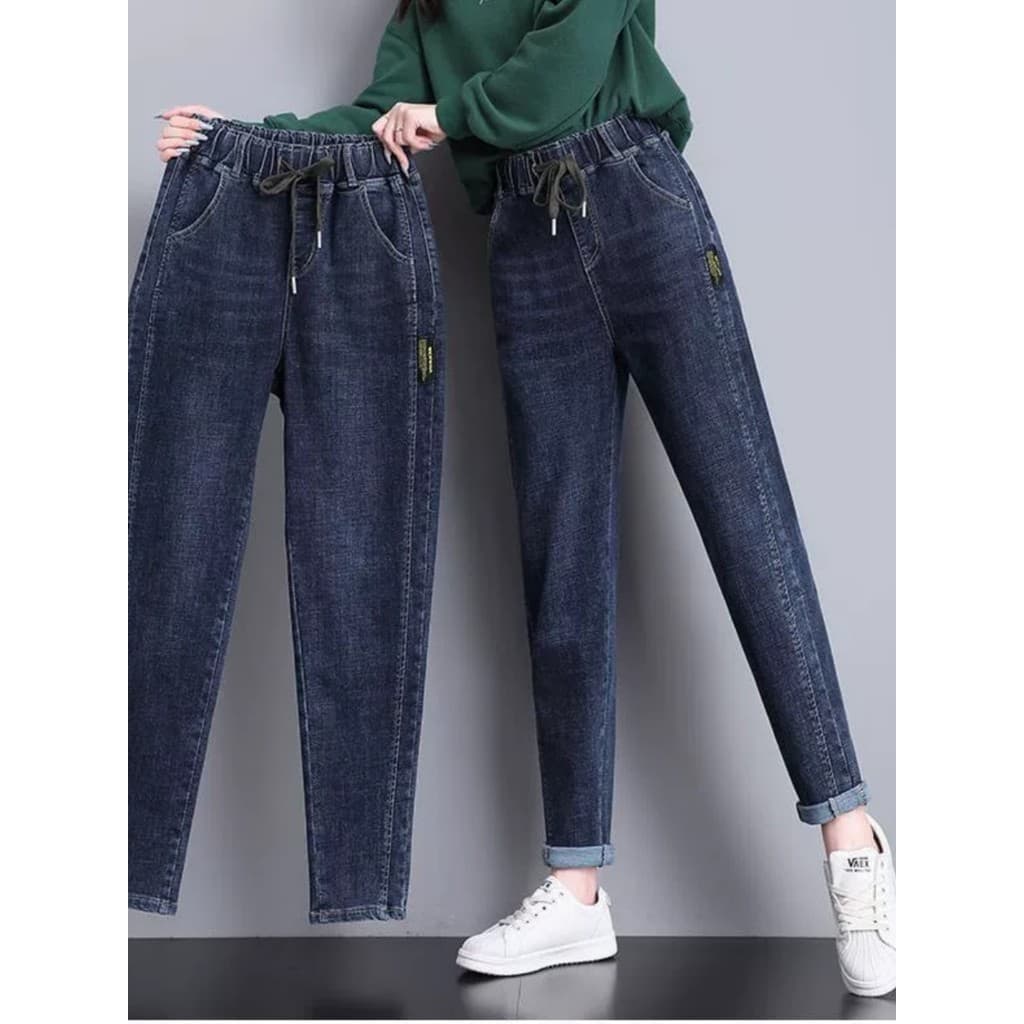 Cintura elástica tamanho grande estiramento Jeans feminino 2024 primavera outono capa Hip mais magro olhar forma de pêra