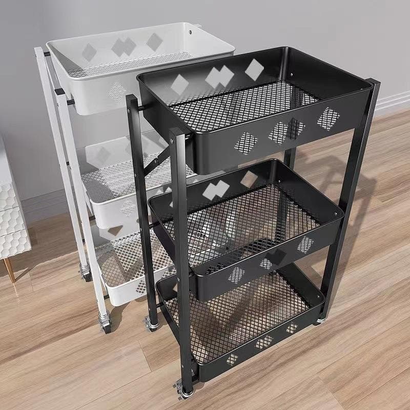 Prateleira de cozinha de chão multicamadas dobrável carrinho doméstico Rack de armazenamento cesta de vegetais multifunc