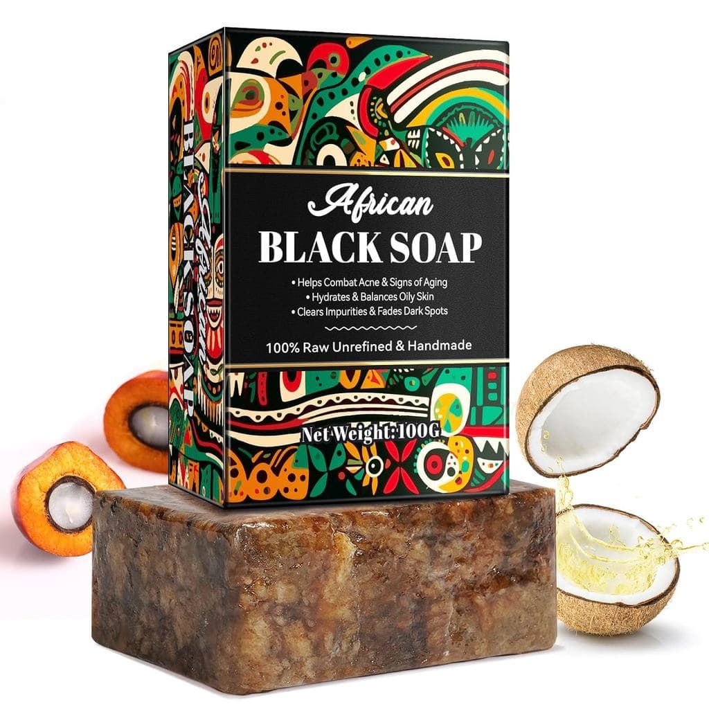 Sabonete Preto Africano Orgânico, Sabonete Africano para Acne e Manchas Escuras, Barra de Sabonete Preto Cru para Todos