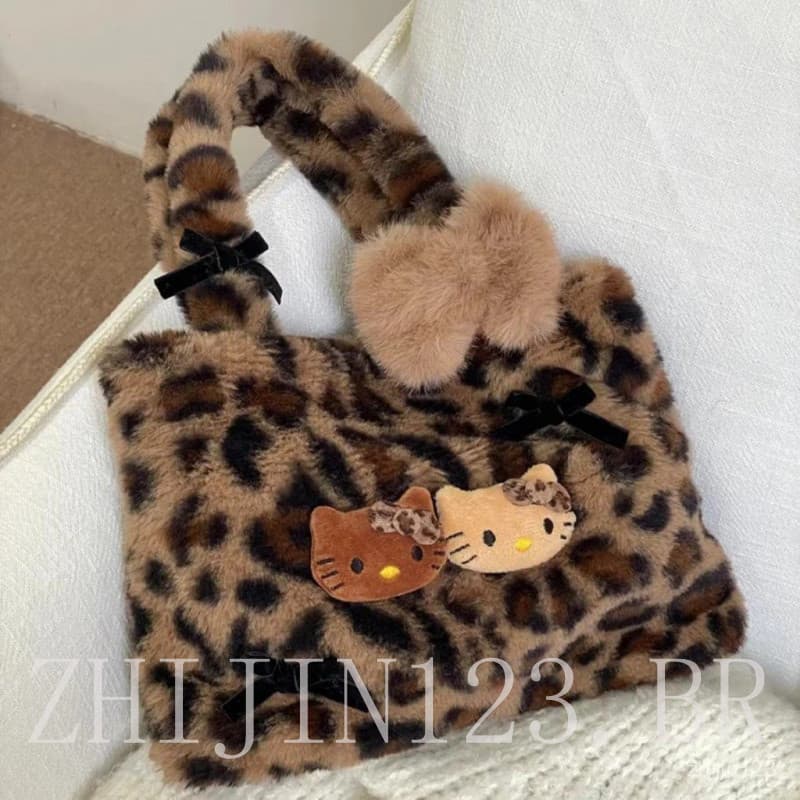 Bolsa Kt com Estampa de Leopardo, Bolsa de Ombro e Transversal Retro Fofa Y2K para Meninas, Acessório de Estilo Urbano ‌