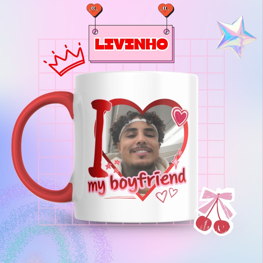 Caneca Xicara Porcelana 325ml Livinho I Love My Boyfriend Personalizada Presente Decoração Casa