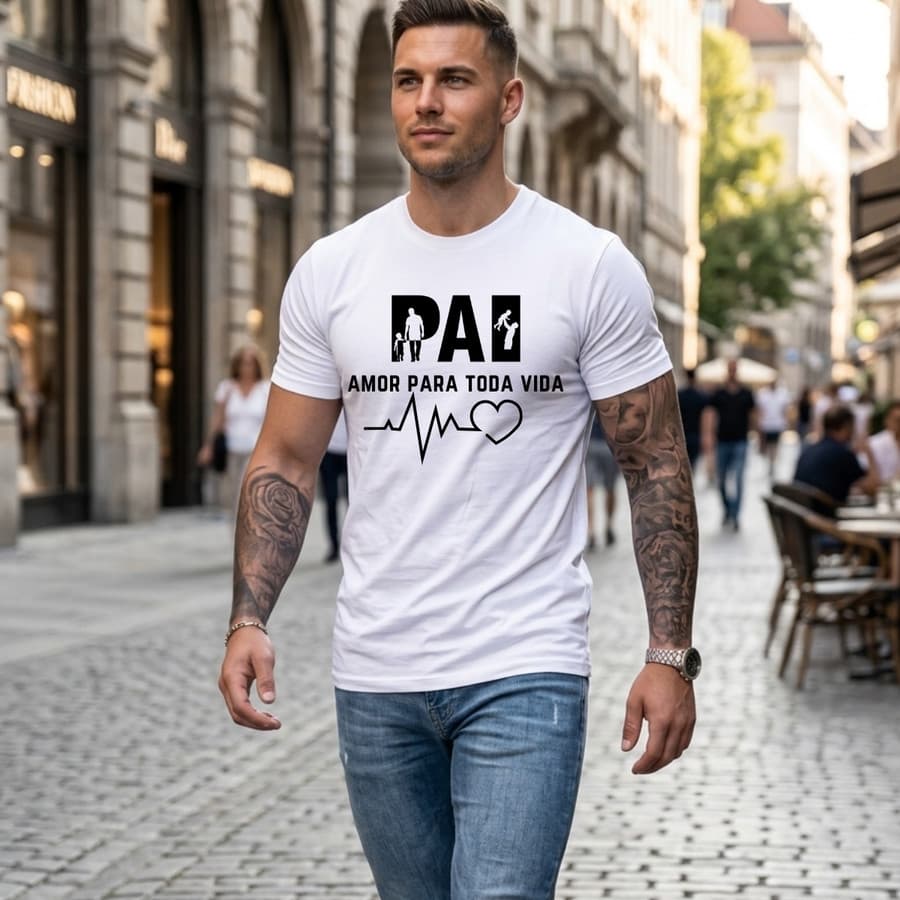 Camiseta Masculina Slim Básica 100% Algodão estampa Dia dos Pais