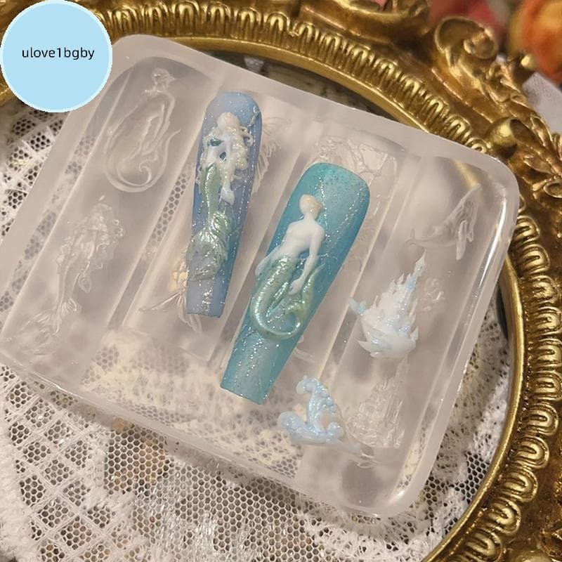 UloveBB Alívio Sereia Silicone Escultura De Unhas Molde Decorações DIY Design Placa De Carimbo Estereoscópico Ferramenta