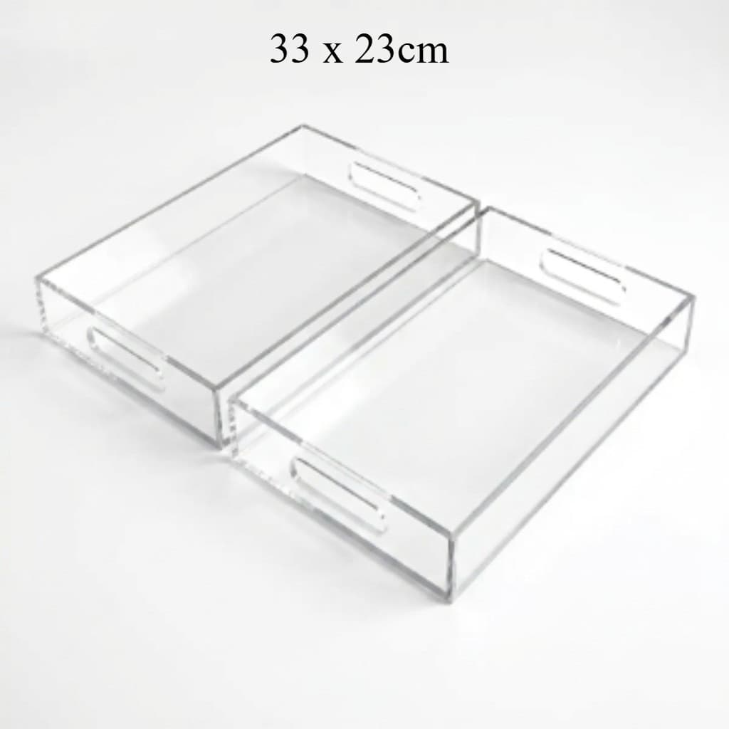 kit 2 Bandeja De Acrílico 33 x 23cm Multiuso Organizador Transparente Com Alça Pegador