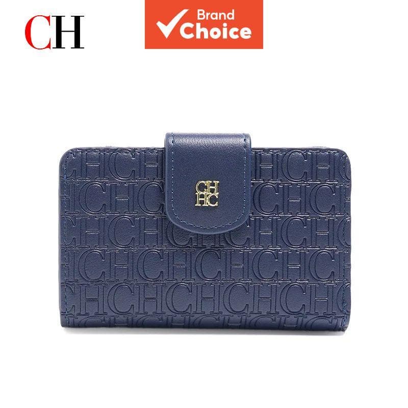 CH Requintado Simples Moda Feminina Carteira Curta Azul Puro Marca De Luxo Carta Estilo Impresso