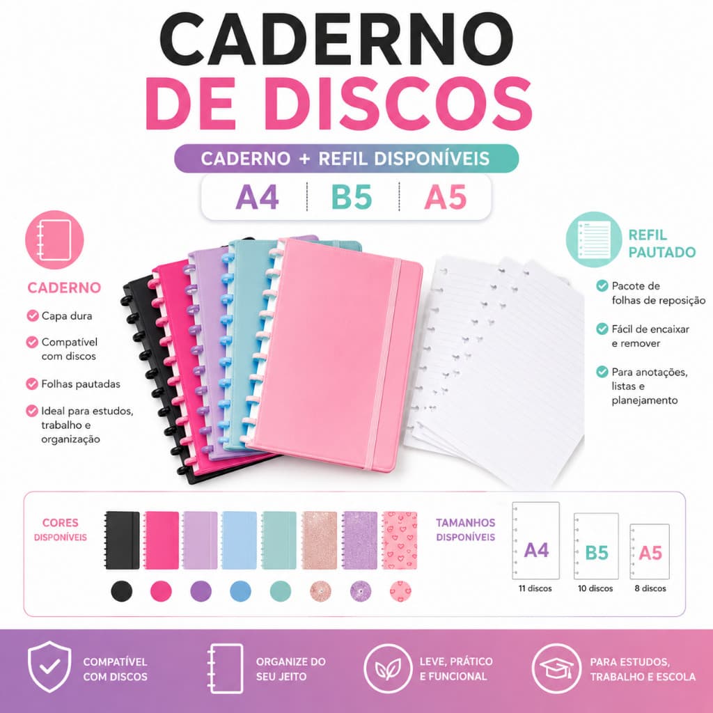 Caderno tipo Inteligente Personalizado A5/B5 Capa Dura 80 Folhas Pautadas Escolar Planner Diário