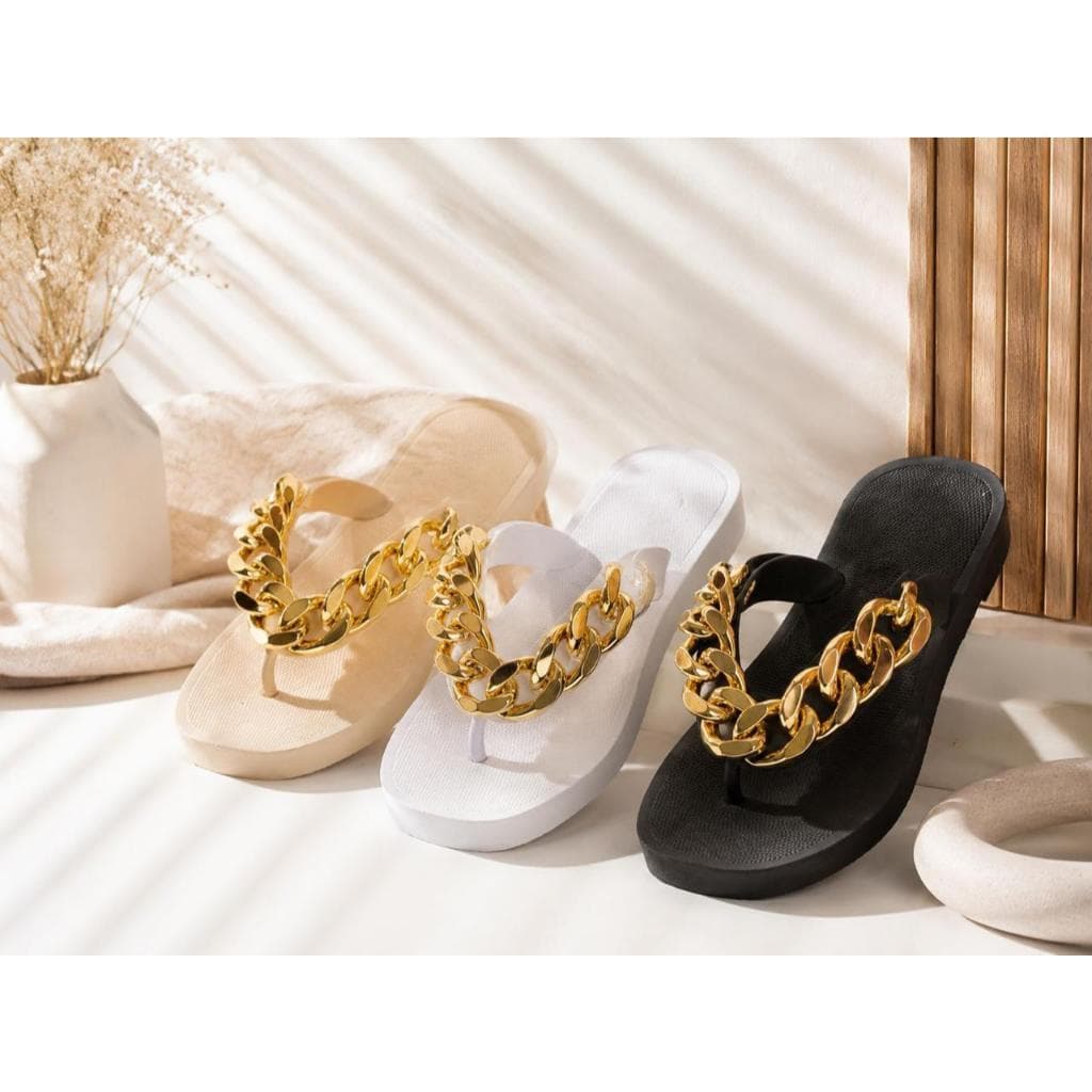 Chinelo Sandalia Papete Feminino com Correntes Solado em Plataforma Confortavel Leve Bico Quadrado