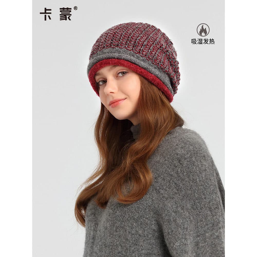 Camon chapéu feminino inverno frio chapéu de lã à prova de frio quente chapéu de malha chapéu de lã moda pilha chapéu de