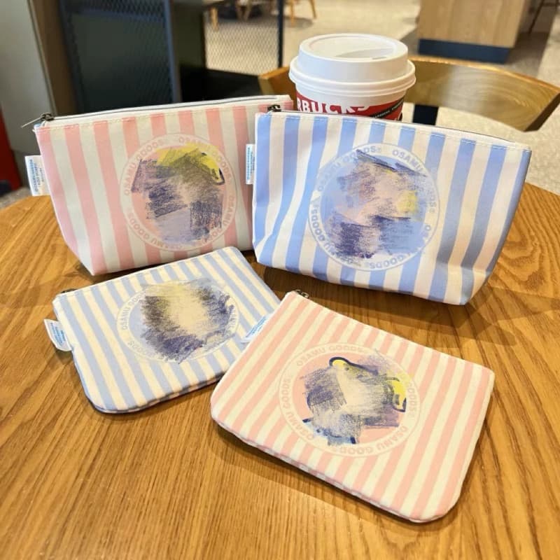 Japonês menina listrado zíper moeda bolsa bonito dos desenhos animados saco de tecido de armazenamento saco cosmético al