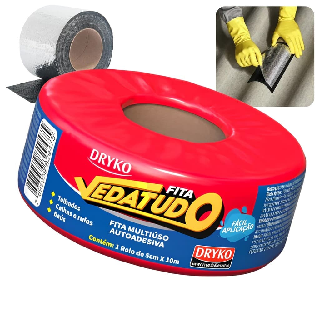 Fita Vedatudo Manta Asfáltica Aluminizada Dryko Vedatudo 5cm x 10m Auto Adesiva Impermeabilizante