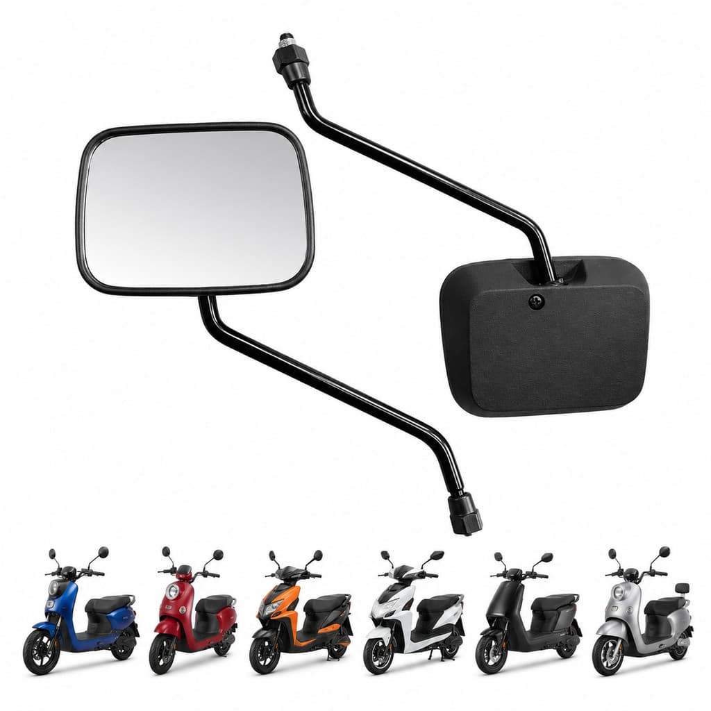 Par de Retrovisores Retangulares para Scooter e Moto Elétrica Rosca M8 Direita Preto Retangular