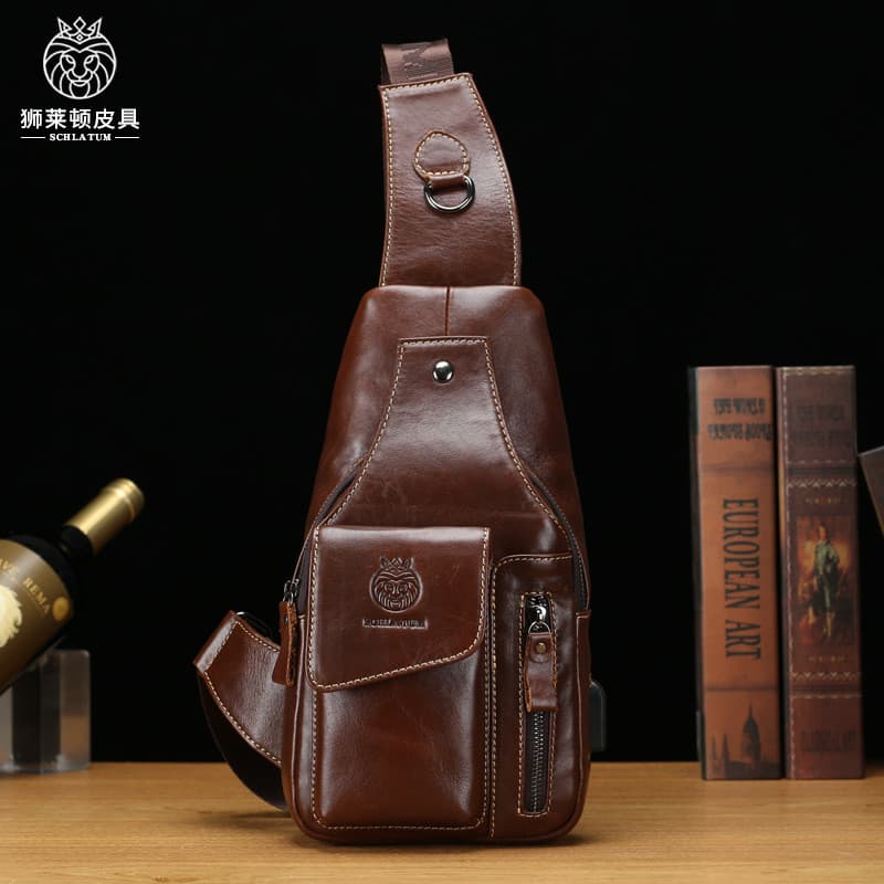 Novo estilo de couro genuíno mensageiro saco peito estilo europeu americano Retro novo estilo primeira camada comércio e