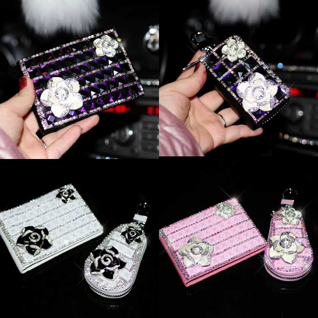 Bonito strass caso chave do carro Universal coreano feminino carteira de motorista caso de couro feminino carteira de mo