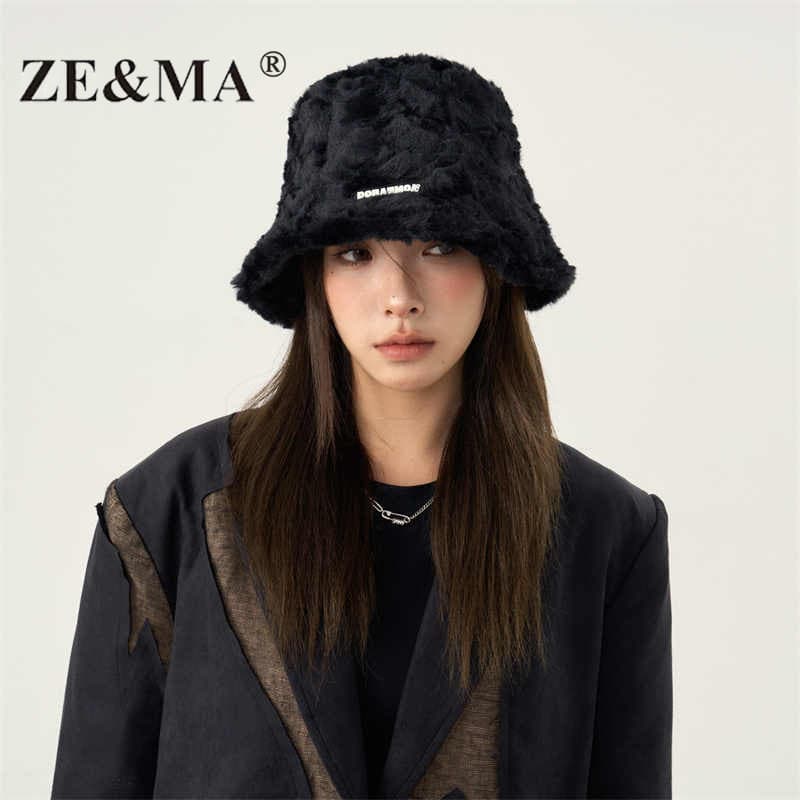 ZE & MA chapéu feminino de malha chapéu de inverno feminino 2025 novo estilo balde de lã chapéu de pilha de inver