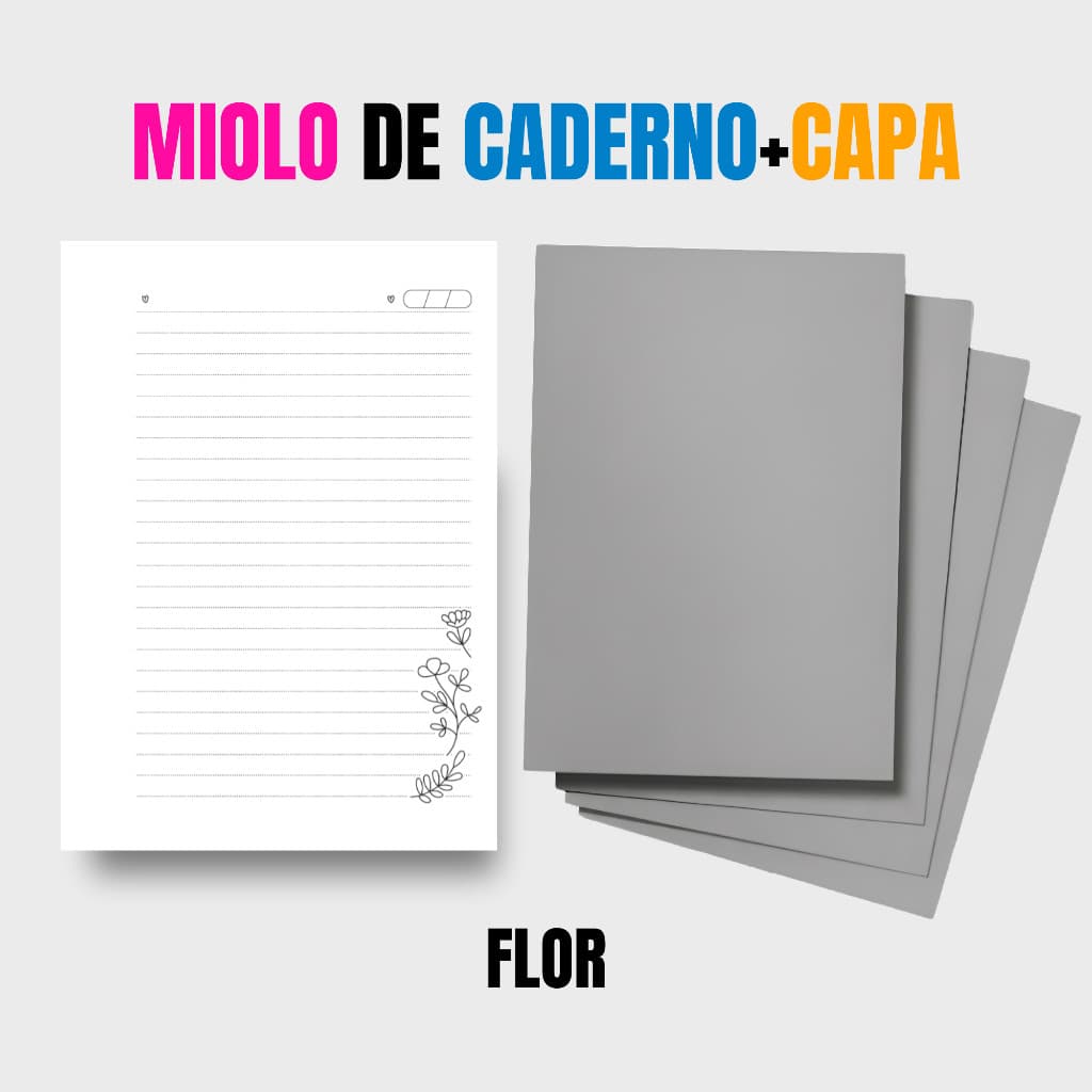 2 Miolo de Caderno Flor Pautado + Capa dura / Ideal para Personalizar no Seu stilo